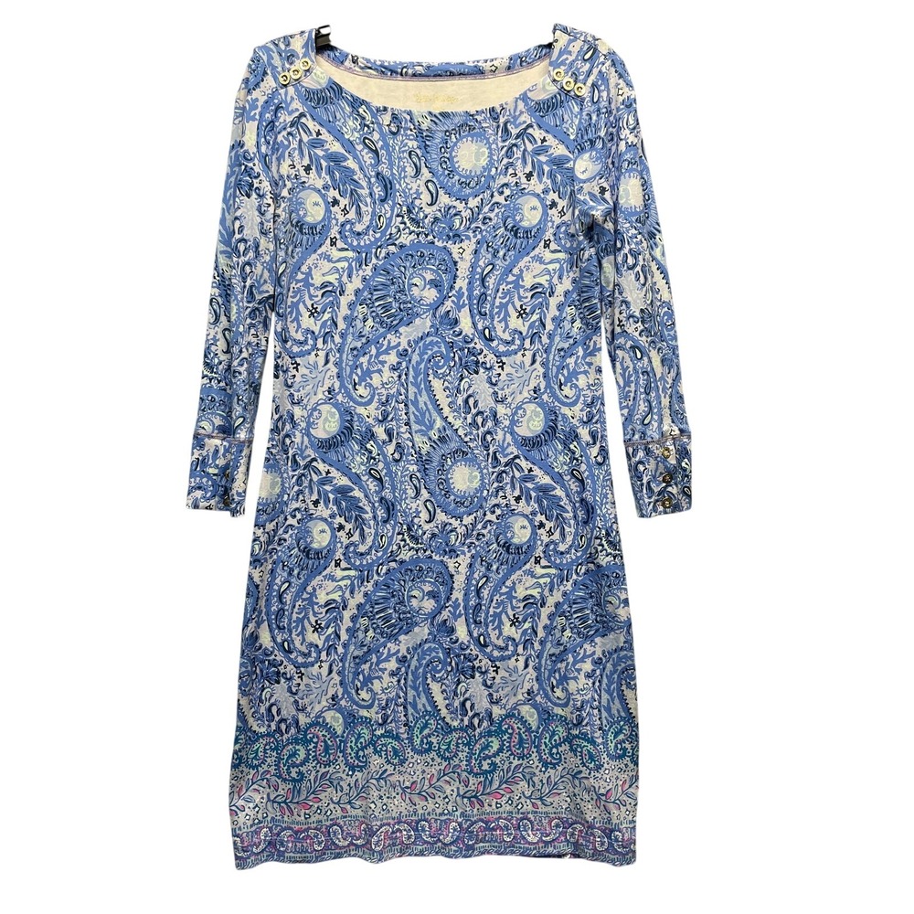 Lilly Pulitzer Sophie Dress Womens XXS Blue Paisley Hello Sunshine UPF 50+ Shift